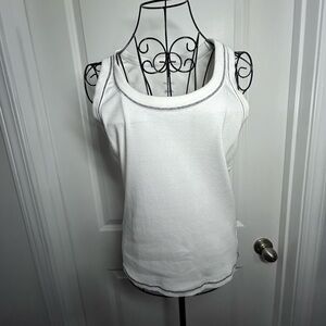 Pilcro White Ribbed Tank Top with Navy Trim